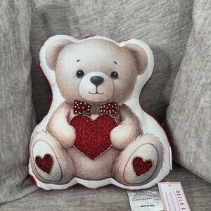 Teddy Bear Pillow with Beaded Red Heart by Bella Lux
